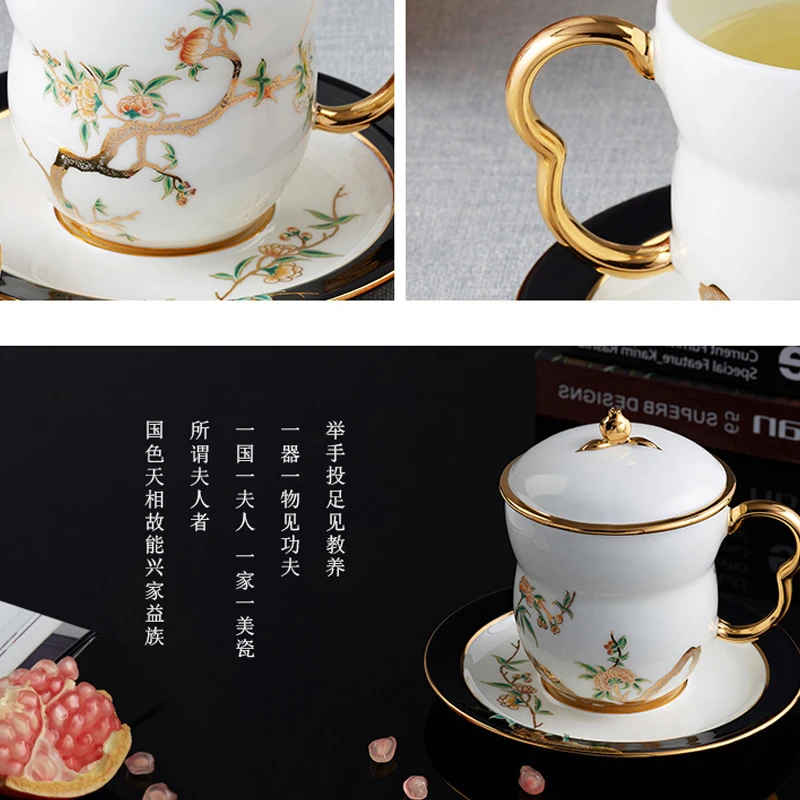 |yongfengyuan дама порцелан нар домашна керамична чаша за чай марка конферентна чаша черно-бяла за домашния офис Изображение 2